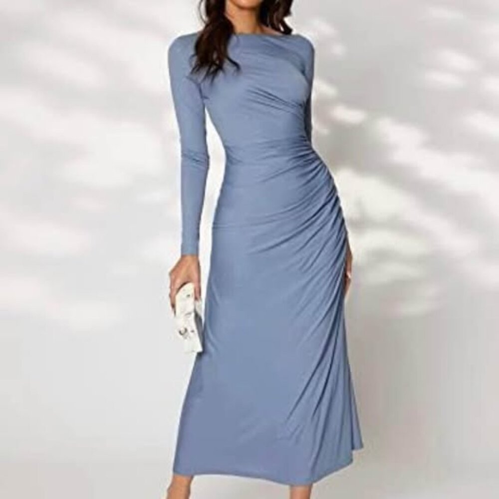 Solid Ruched Maxi Dress
